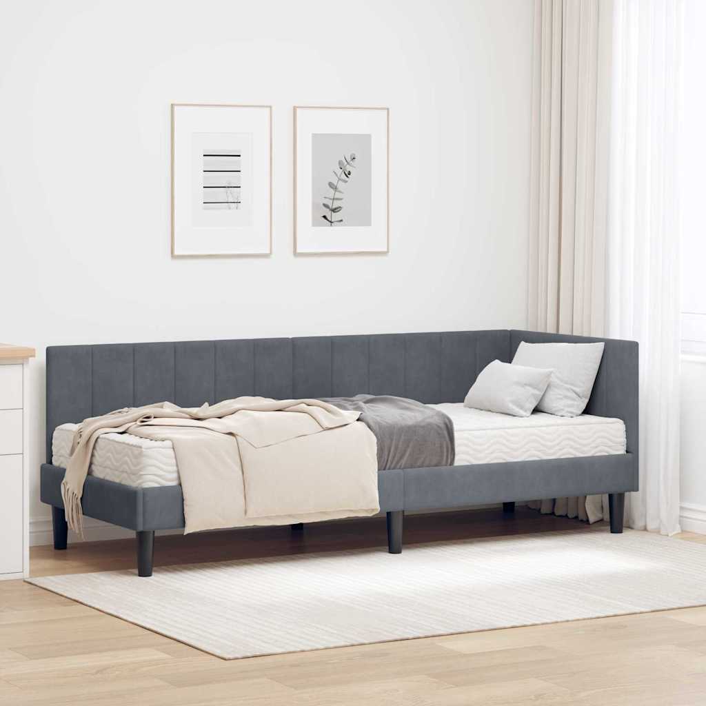 vidaXL Rama Łóżka Narożnego z Materacem 2 pcs Szary Aksamit