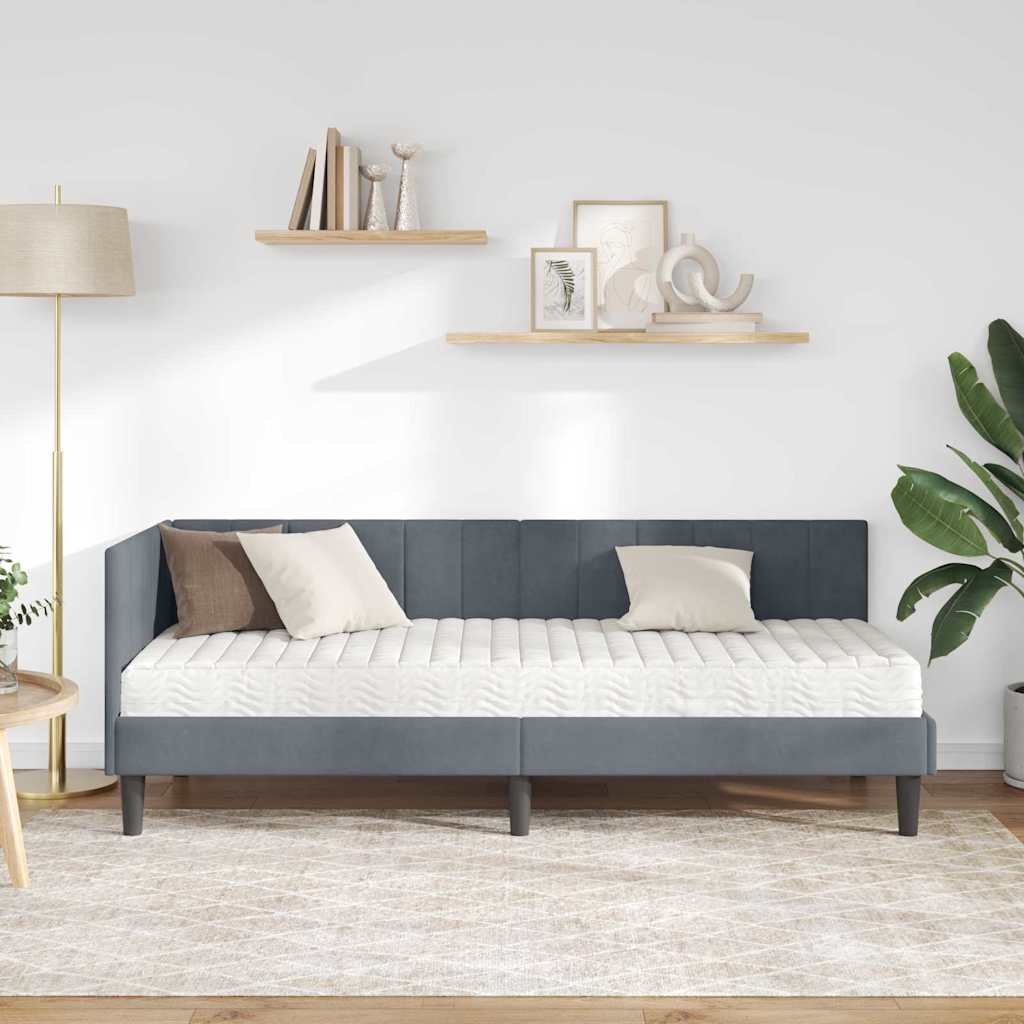 vidaXL Rama Łóżka Narożnego z Materacem 2 pcs Szary Aksamit