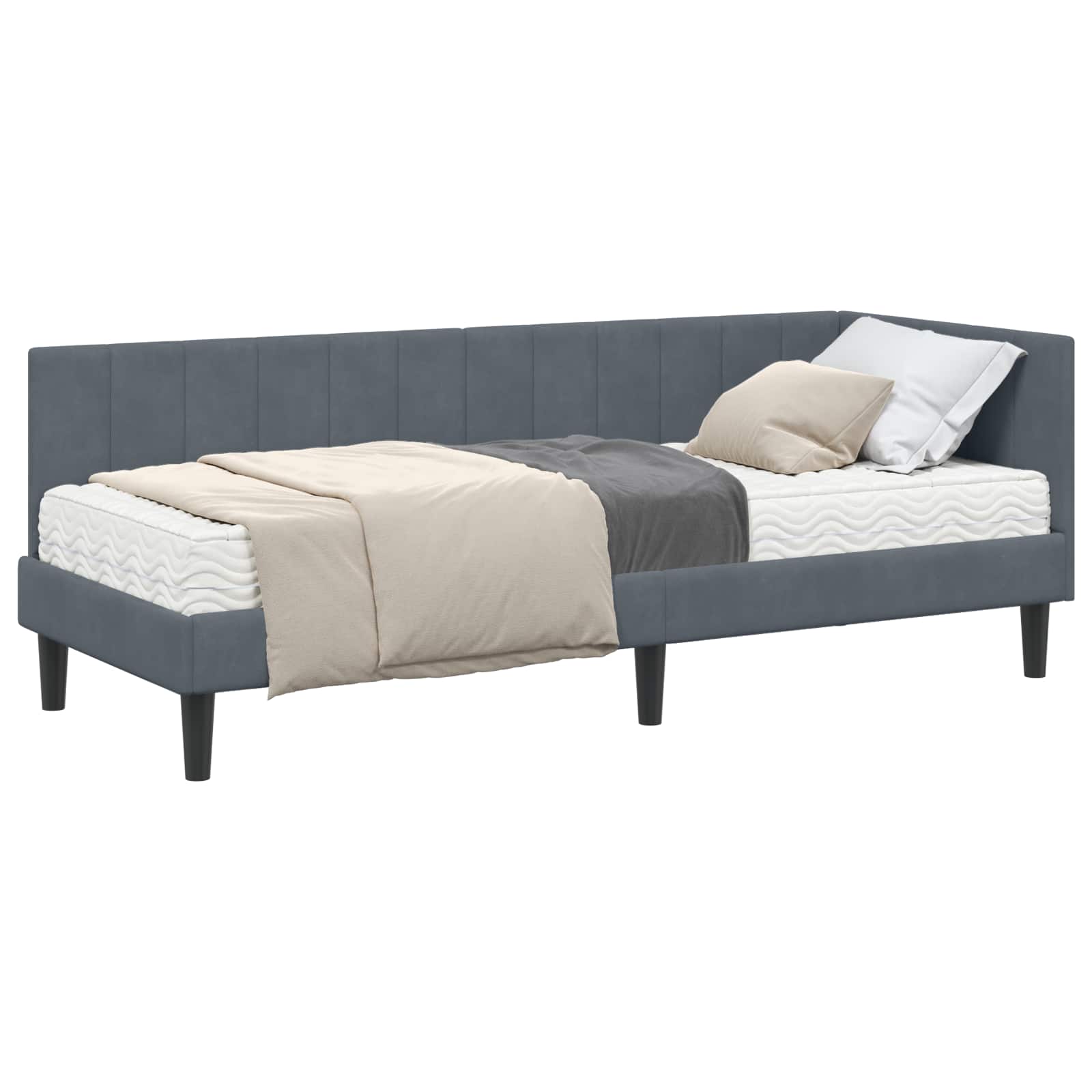 vidaXL Rama Łóżka Narożnego z Materacem 2 pcs Szary Aksamit