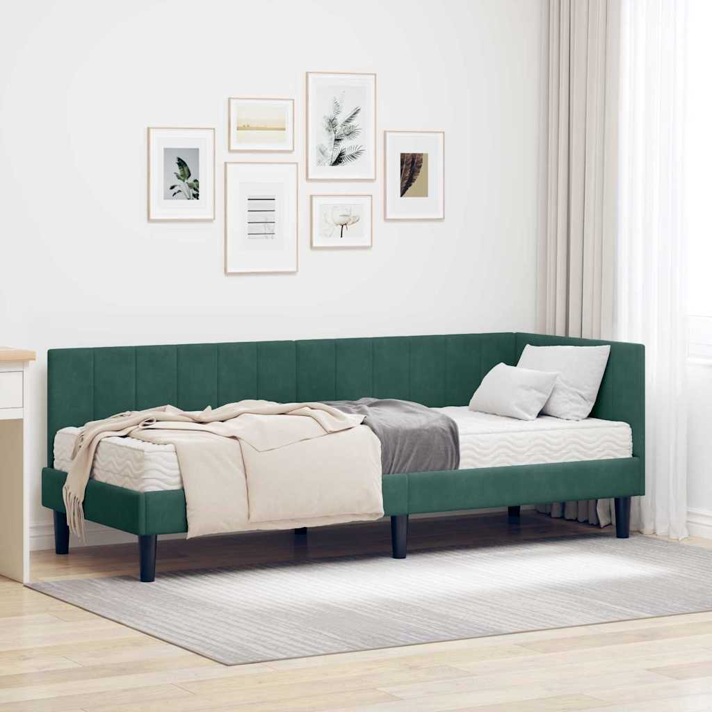 vidaXL Rama Łóżka Narożnego z Materacem 2 pcs Zielony Aksamit