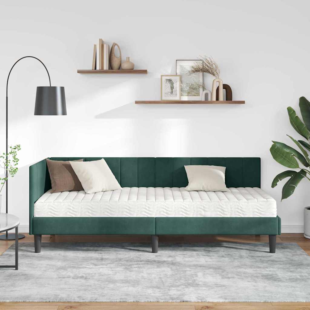 vidaXL Rama Łóżka Narożnego z Materacem 2 pcs Zielony Aksamit