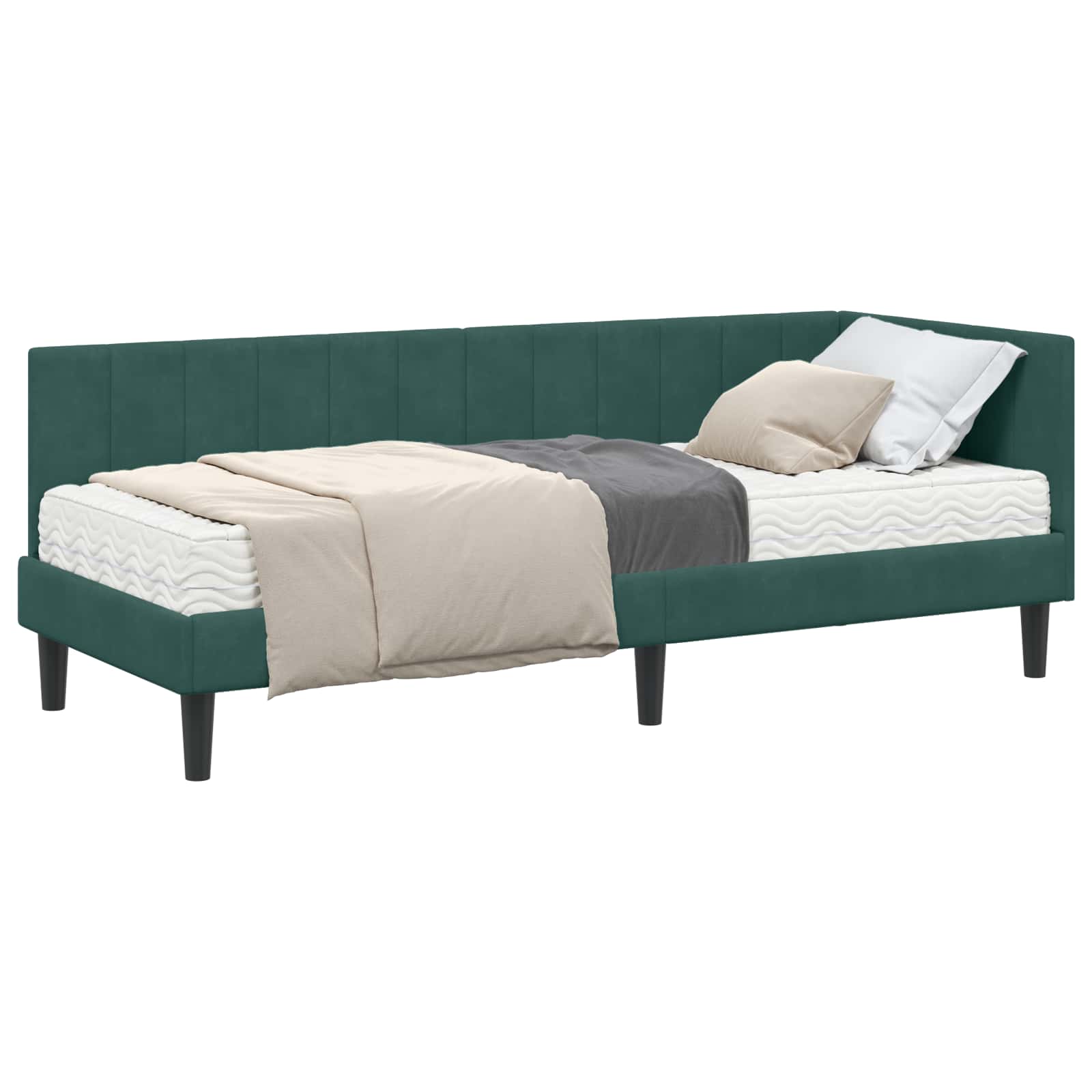 vidaXL Rama Łóżka Narożnego z Materacem 2 pcs Zielony Aksamit