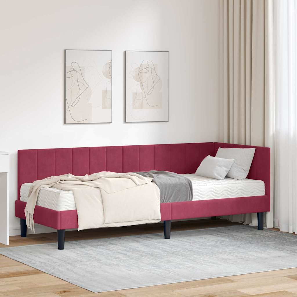 vidaXL Rama Łóżka Narożnego z Materacem 2 pcs Zielony Aksamit