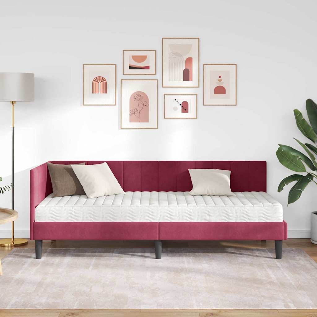 vidaXL Rama Łóżka Narożnego z Materacem 2 pcs Zielony Aksamit