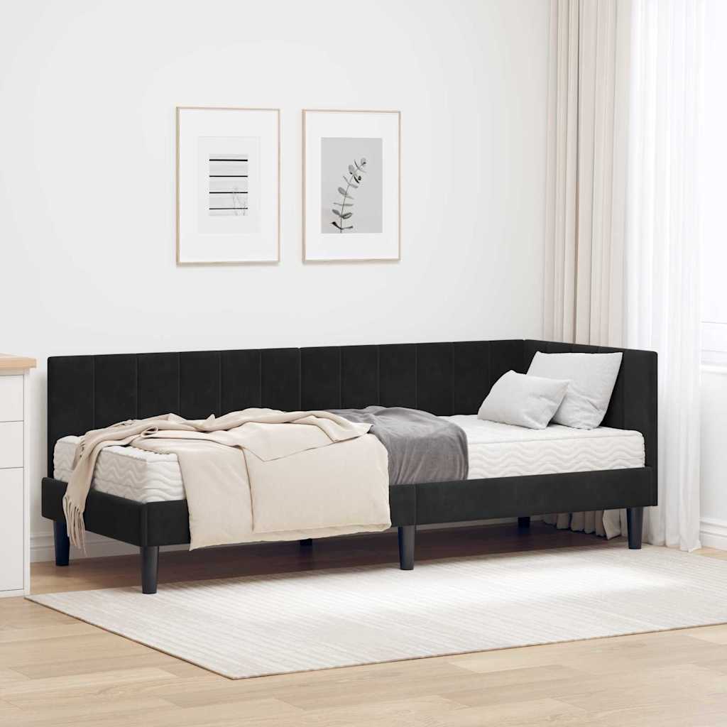 vidaXL Rama Łóżka Narożnego z Materacem 2 pcs Czarny Aksamit