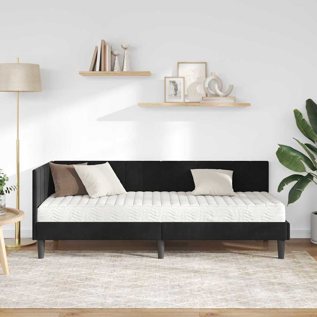 vidaXL Rama Łóżka Narożnego z Materacem 2 pcs Czarny Aksamit