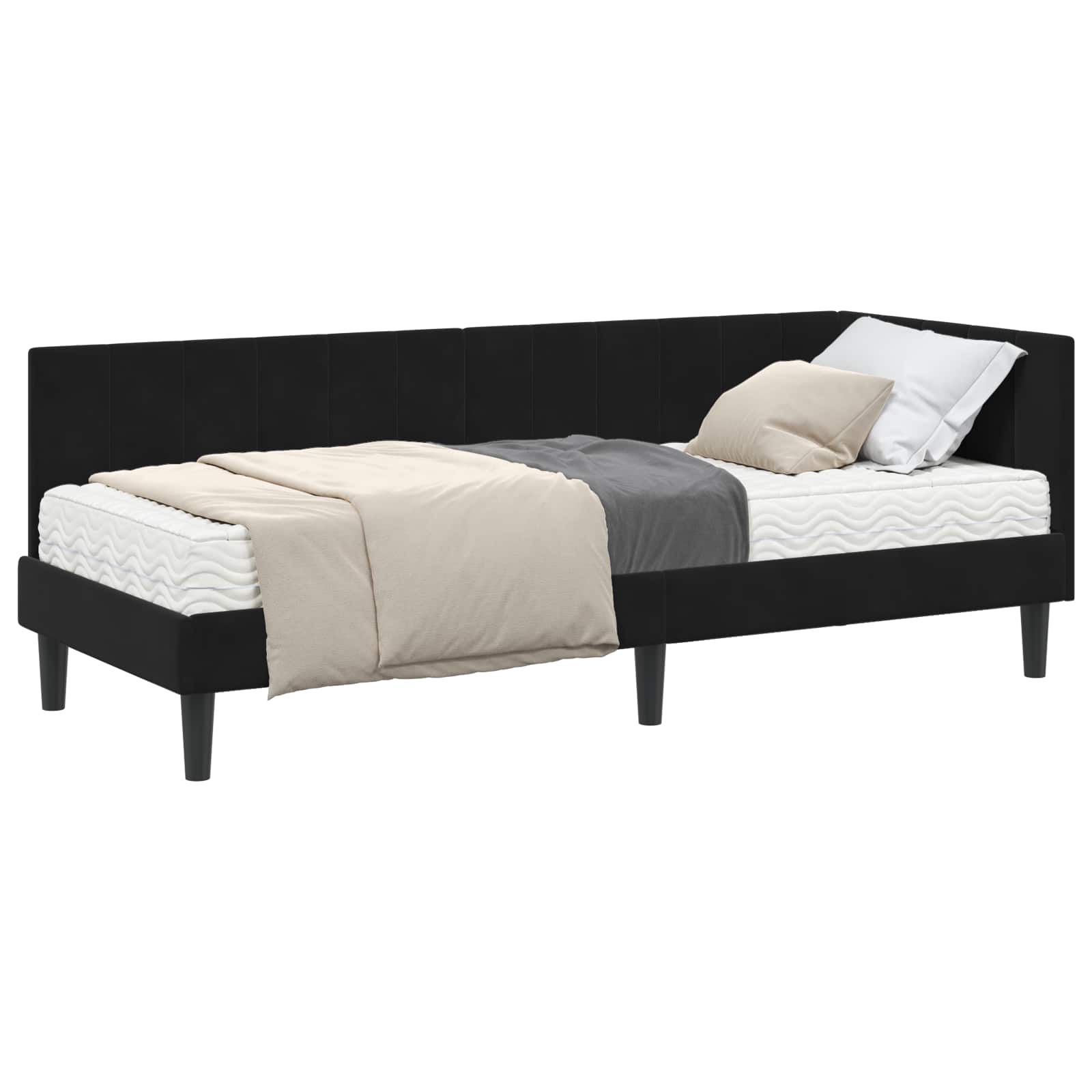 vidaXL Rama Łóżka Narożnego z Materacem 2 pcs Czarny Aksamit
