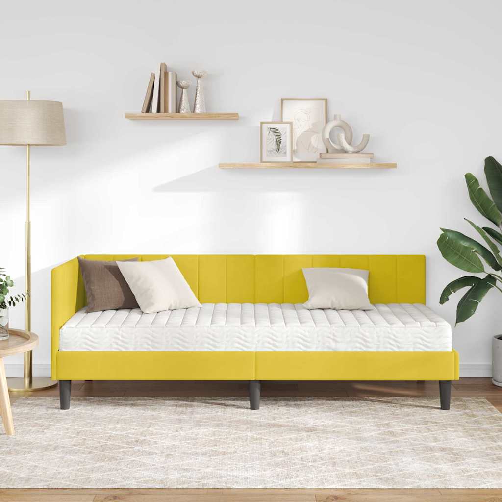 vidaXL Rama Łóżka Narożnego z Materacem 2 pcs Żółty Aksamit