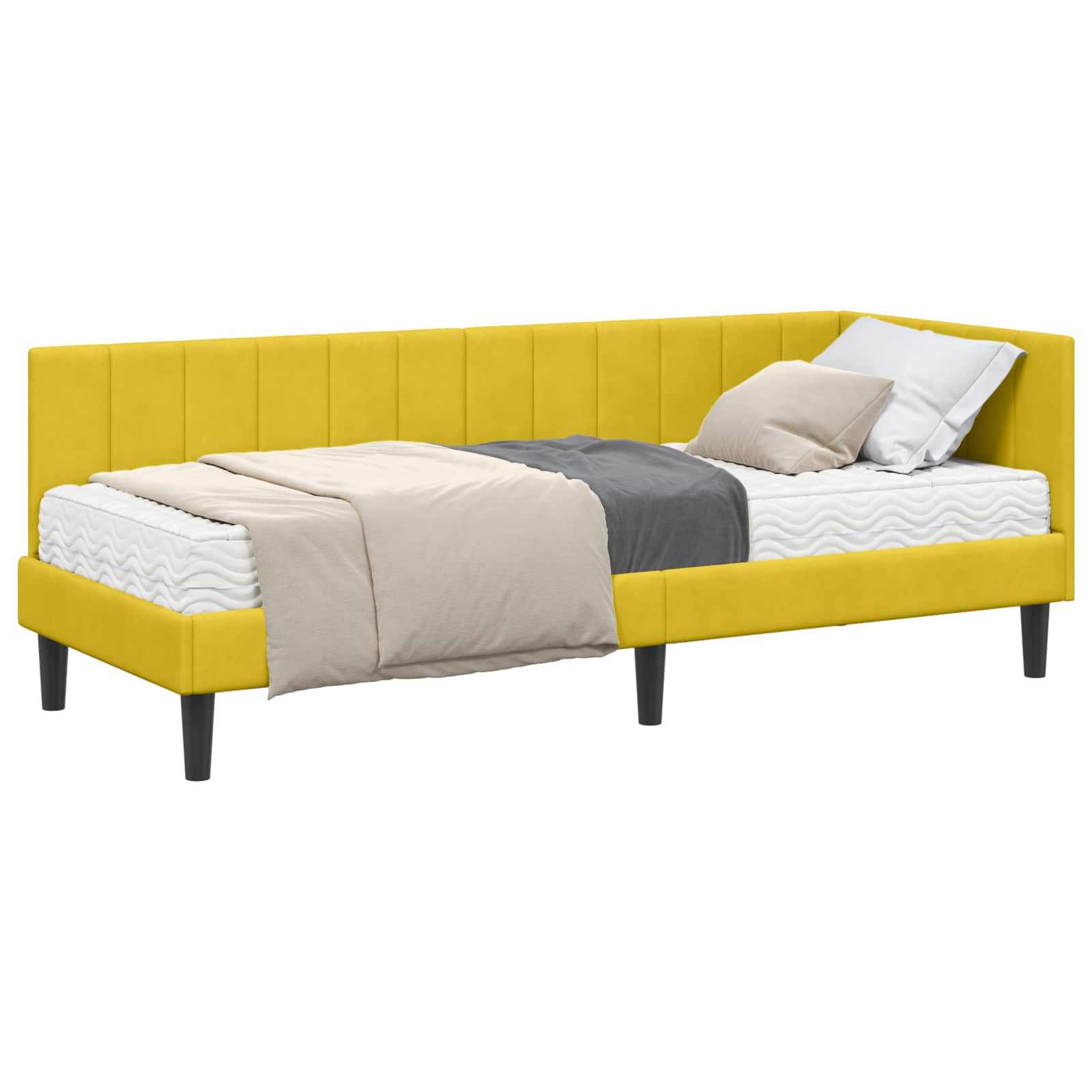 vidaXL Rama Łóżka Narożnego z Materacem 2 pcs Żółty Aksamit