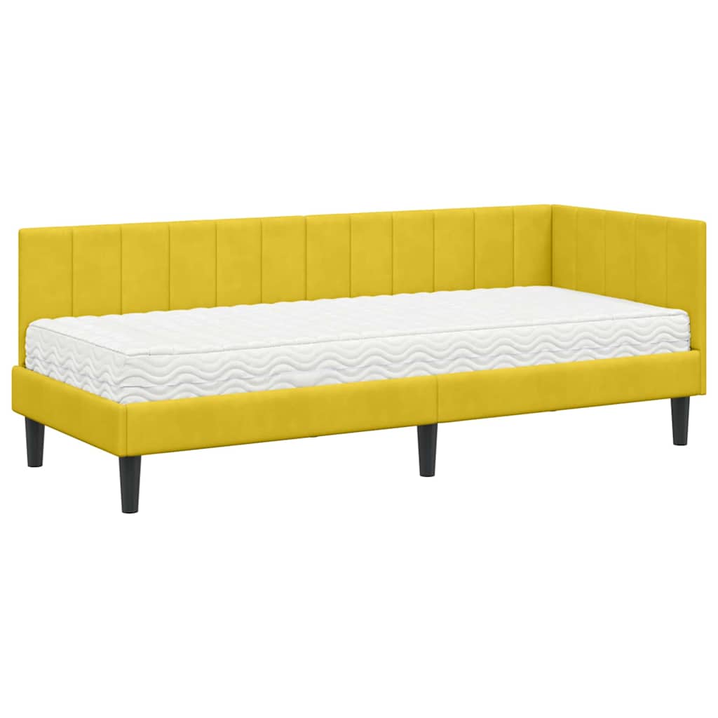 vidaXL Rama Łóżka Narożnego z Materacem 2 pcs Żółty Aksamit