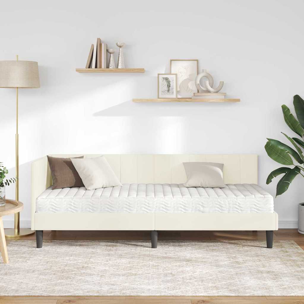 vidaXL Rama Łóżka Narożnego z Materacem 2 pcs Kremowy Aksamit