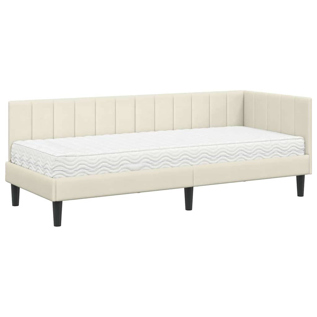 vidaXL Rama Łóżka Narożnego z Materacem 2 pcs Kremowy Aksamit