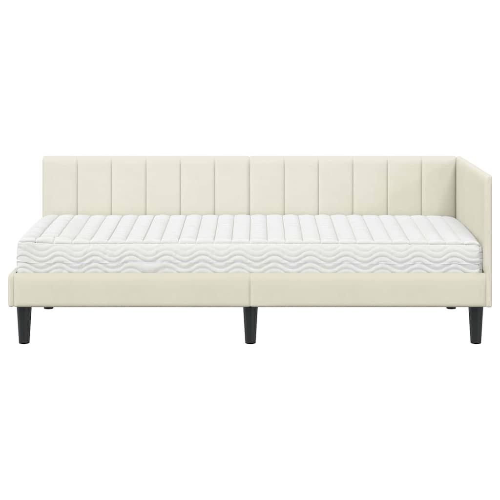 vidaXL Rama Łóżka Narożnego z Materacem 2 pcs Kremowy Aksamit