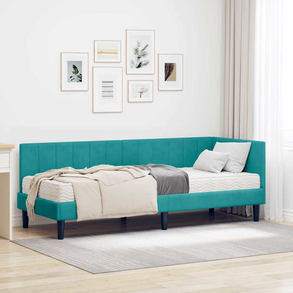 vidaXL Rama Łóżka Narożnego z Materacem 2 pcs Turkusowy Aksamit