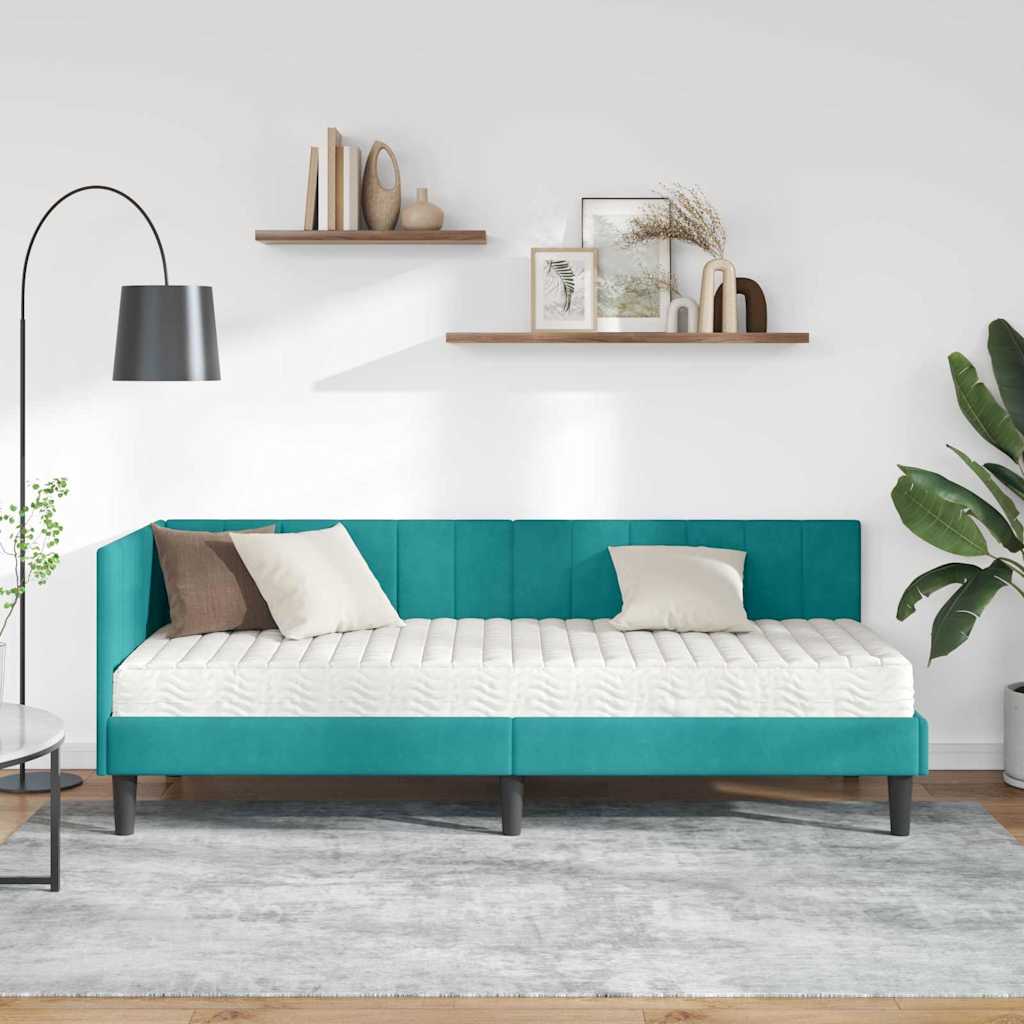 vidaXL Rama Łóżka Narożnego z Materacem 2 pcs Turkusowy Aksamit