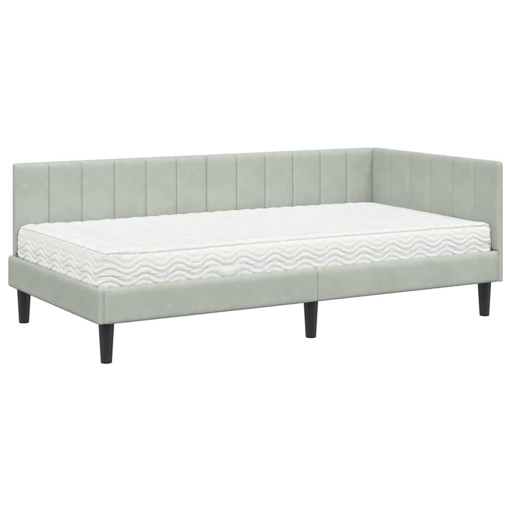 vidaXL Rama Łóżka Narożnego z Materacem 2 pcs Jasnoszary Aksamit
