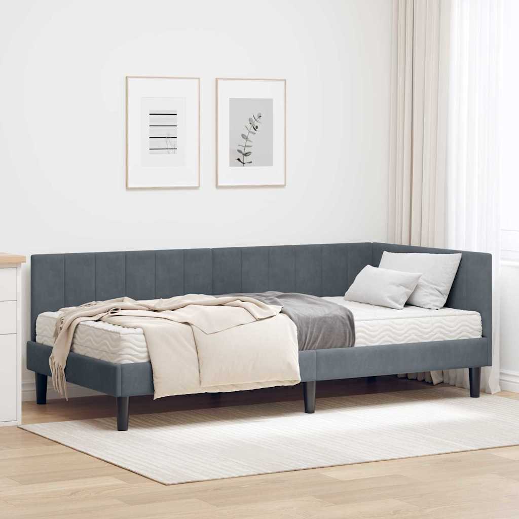 vidaXL Rama Łóżka Narożnego z Materacem 2 pcs Szary Aksamit