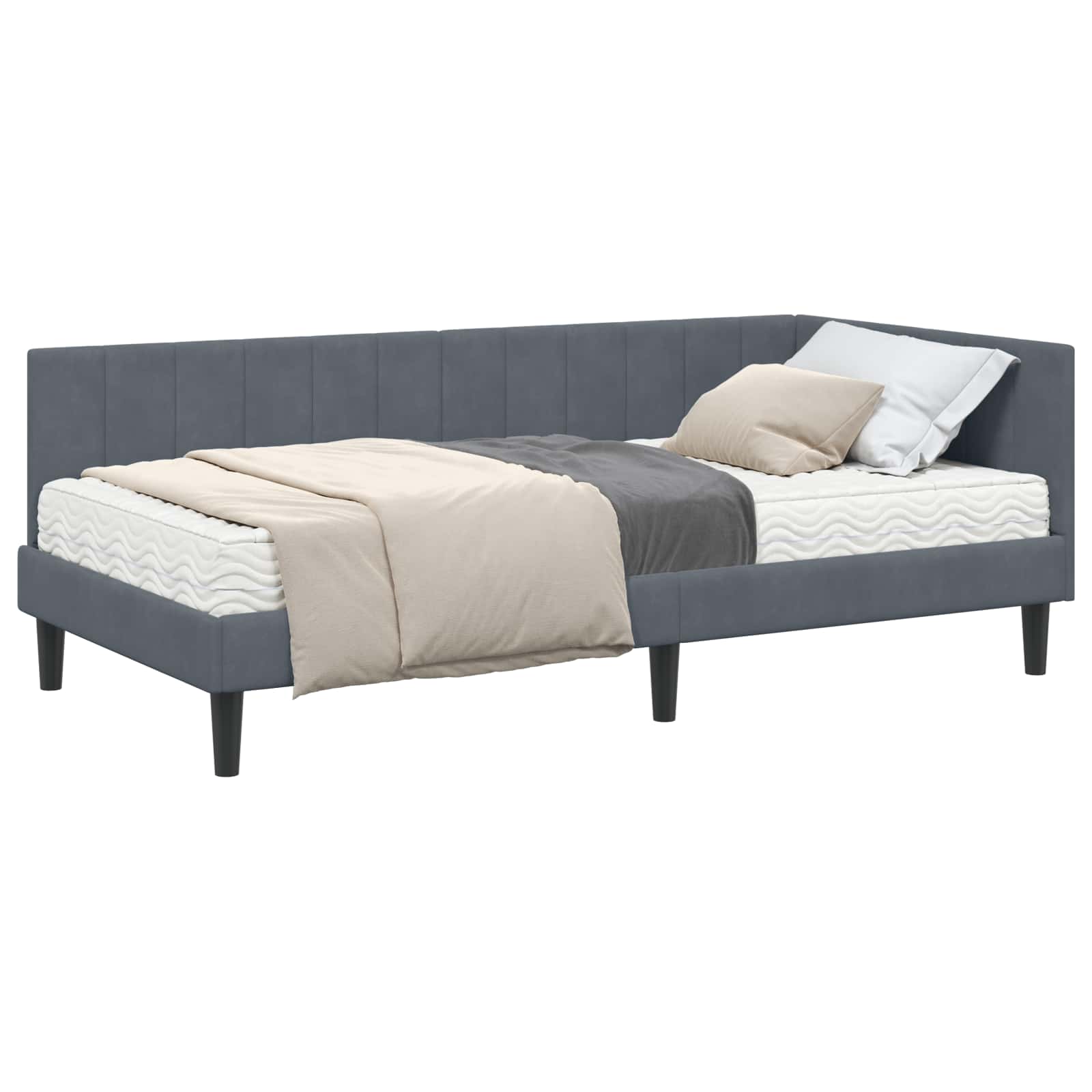 vidaXL Rama Łóżka Narożnego z Materacem 2 pcs Szary Aksamit
