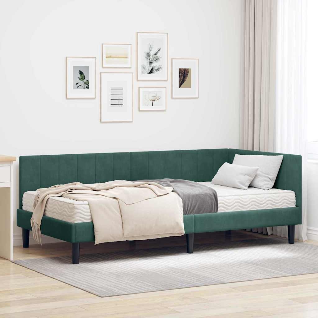 vidaXL Rama Łóżka Narożnego z Materacem 2 pcs Zielony Aksamit