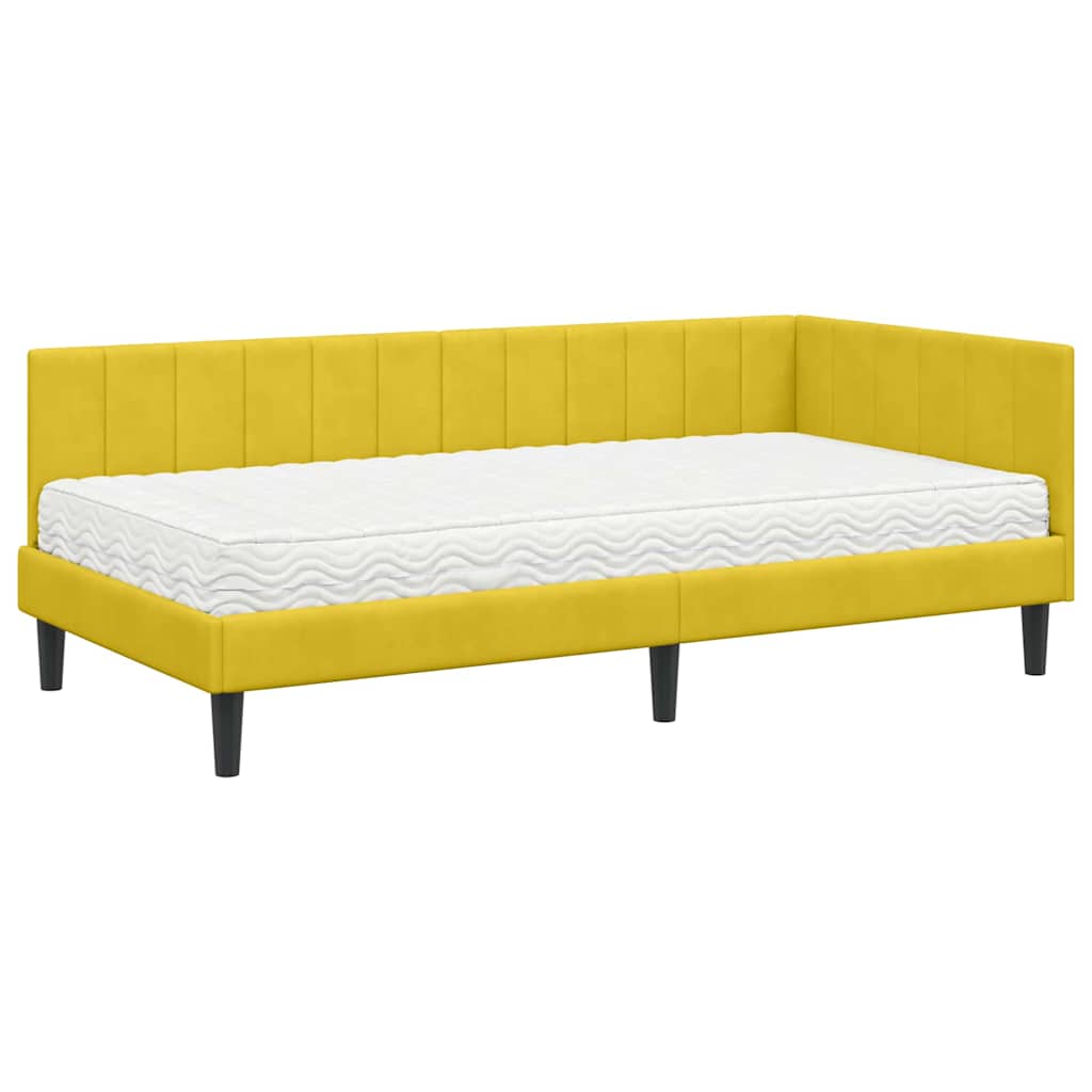 vidaXL Rama Łóżka Narożnego z Materacem 2 pcs Żółty Aksamit