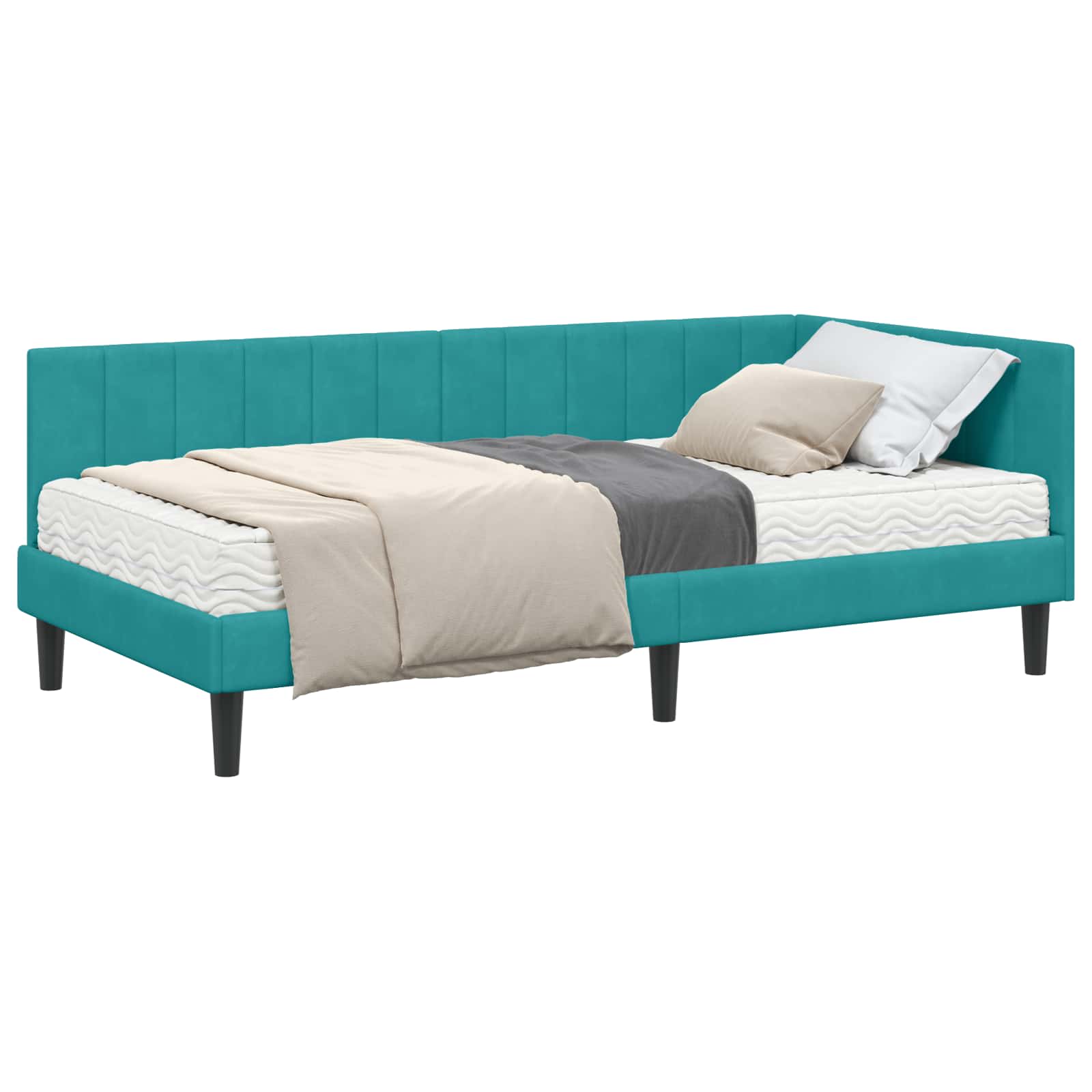 vidaXL Rama Łóżka Narożnego z Materacem 2 pcs Turkusowy Aksamit