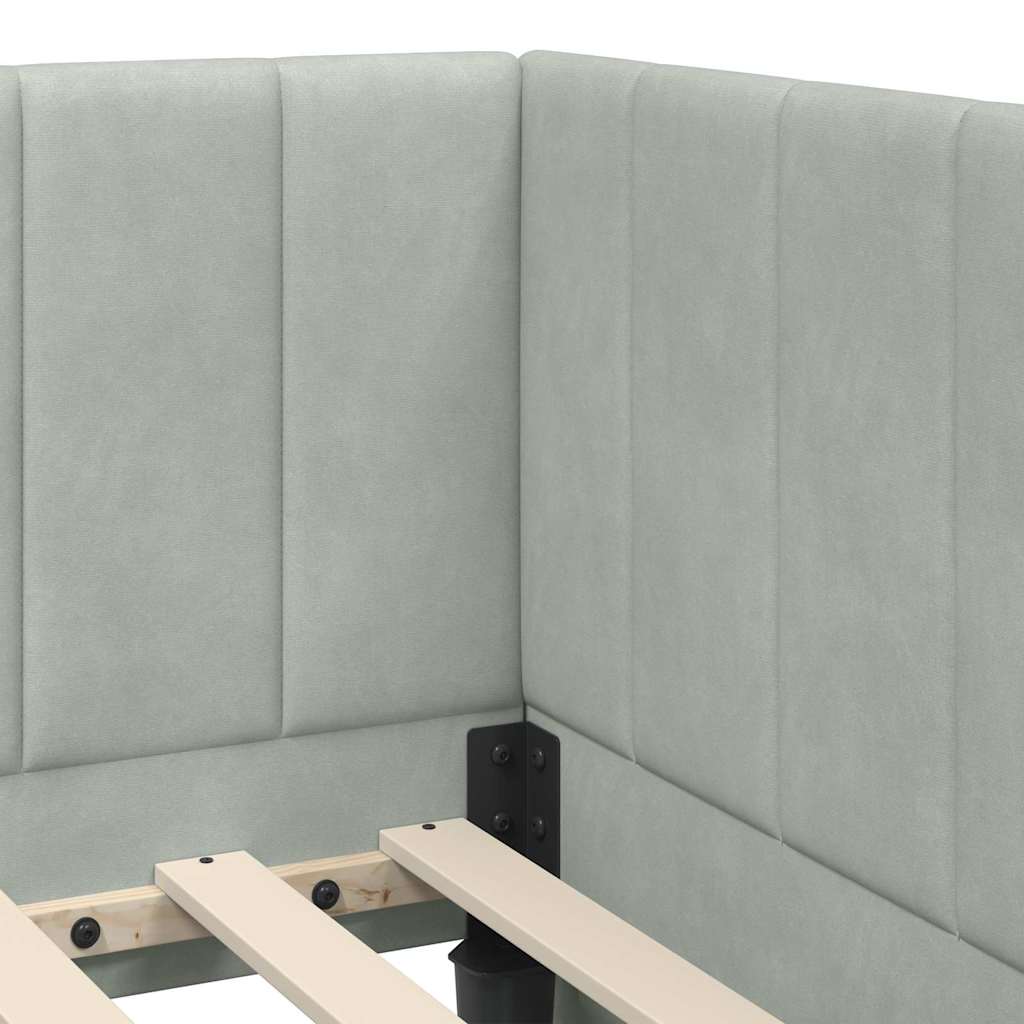 vidaXL Rama Łóżka Narożnego z Materacem 2 pcs Jasnoszary Aksamit