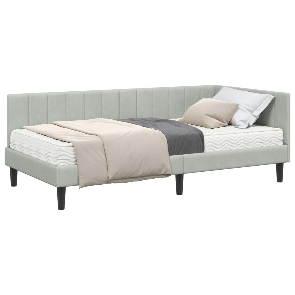 vidaXL Rama Łóżka Narożnego z Materacem 2 pcs Jasnoszary Aksamit
