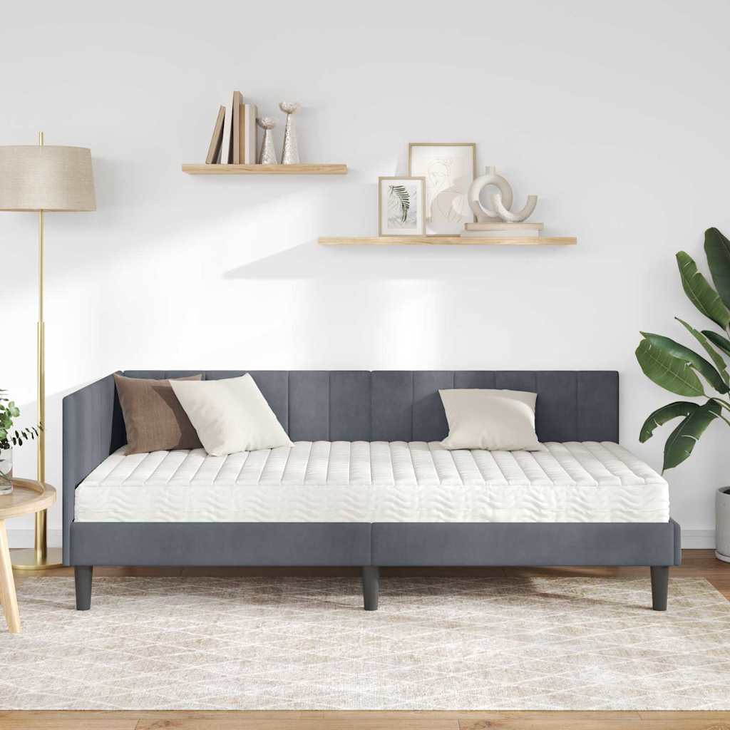 vidaXL Rama Łóżka Narożnego z Materacem 2 pcs Szary Aksamit