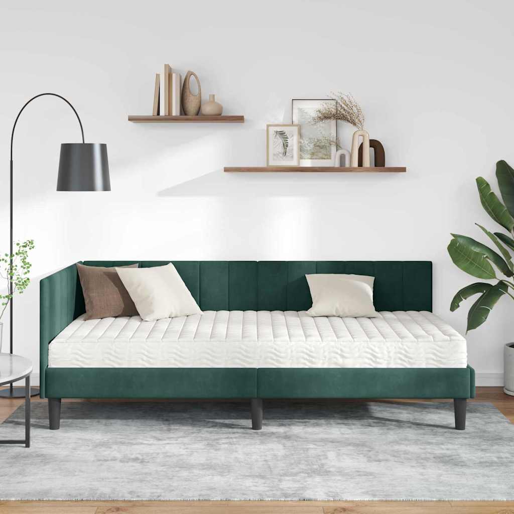 vidaXL Rama Łóżka Narożnego z Materacem 2 pcs Zielony Aksamit