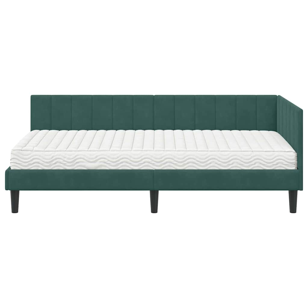 vidaXL Rama Łóżka Narożnego z Materacem 2 pcs Zielony Aksamit