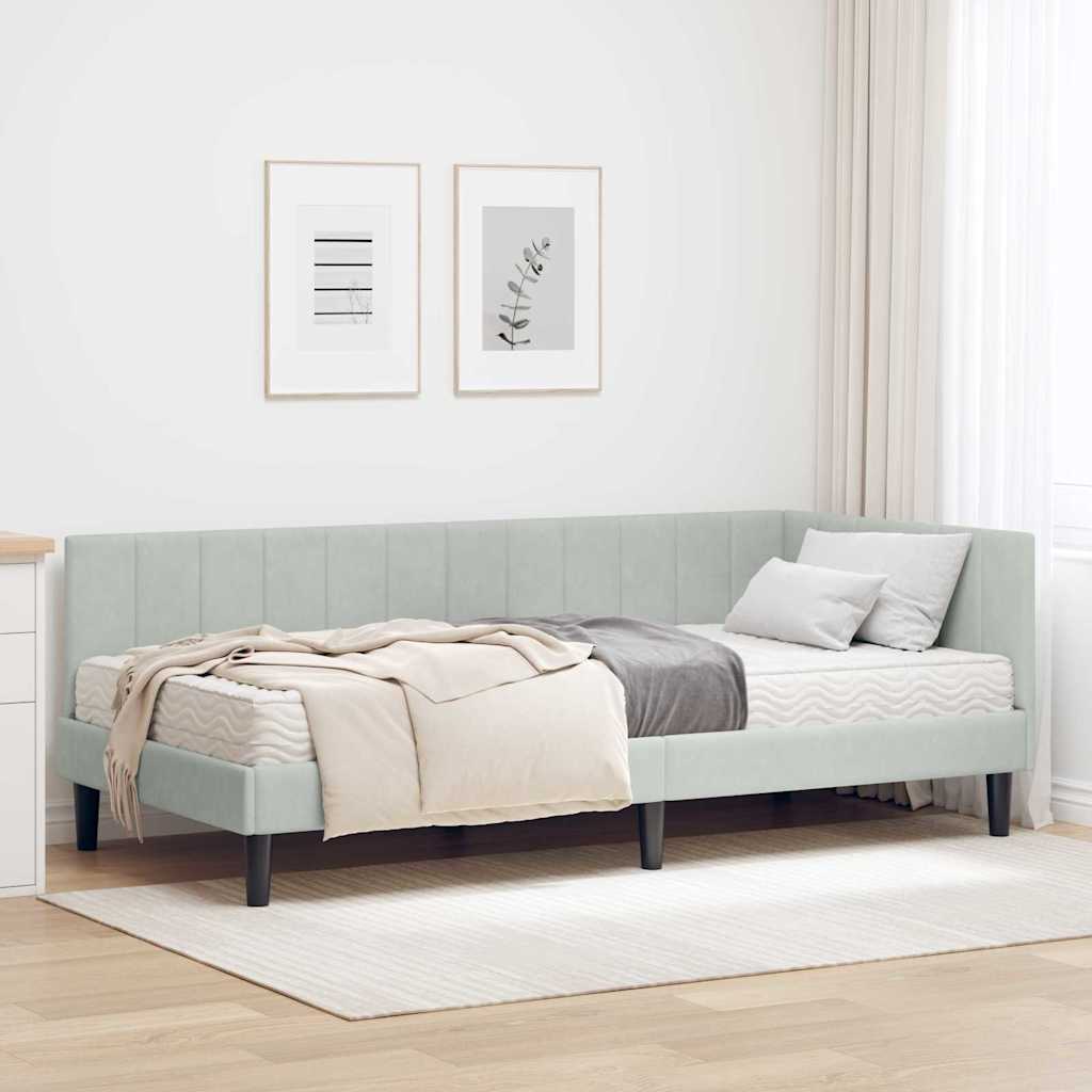 vidaXL Rama Łóżka Narożnego z Materacem 2 pcs Jasnoszary Aksamit