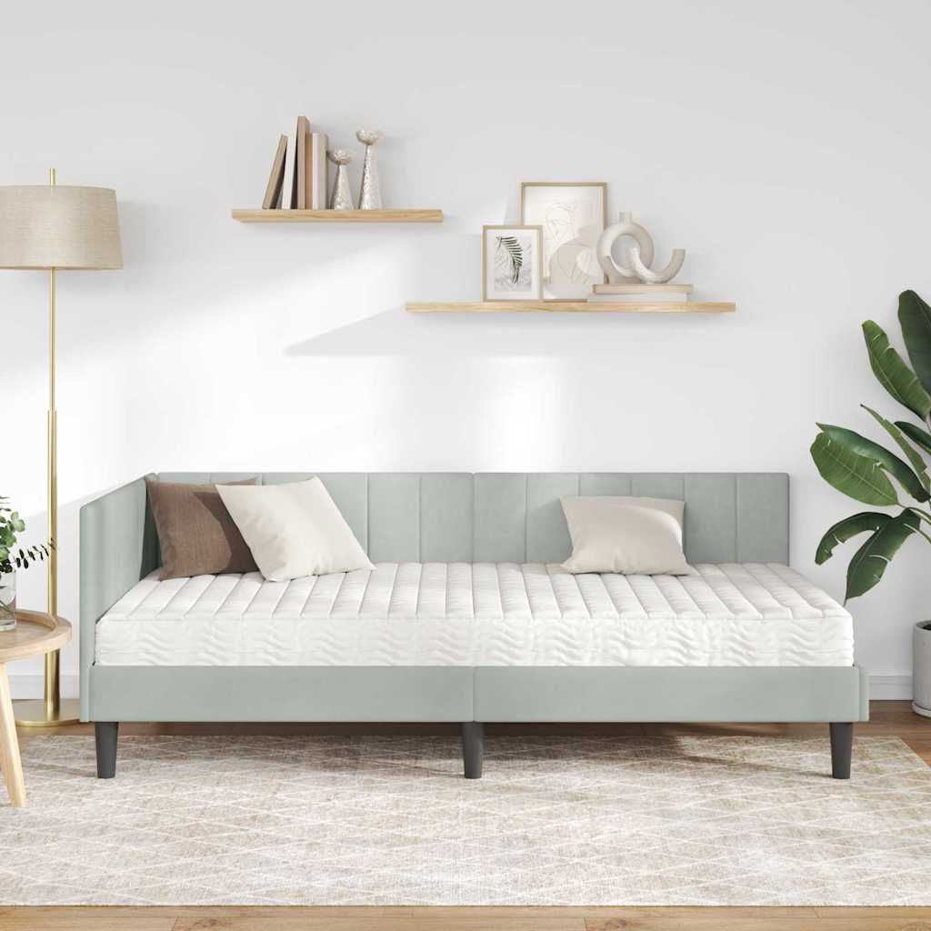 vidaXL Rama Łóżka Narożnego z Materacem 2 pcs Jasnoszary Aksamit
