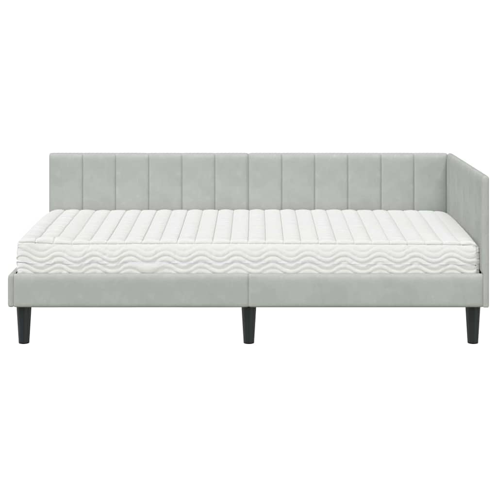 vidaXL Rama Łóżka Narożnego z Materacem 2 pcs Jasnoszary Aksamit