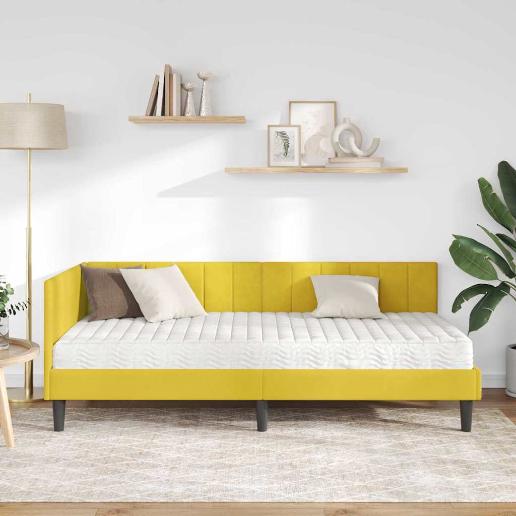 vidaXL Rama Łóżka Narożnego z Materacem 2 pcs Żółty Aksamit
