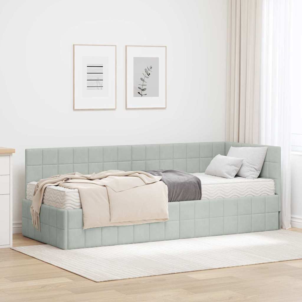 vidaXL Rama Łóżka Narożnego z Materacem 2 pcs Jasnoszary Aksamit