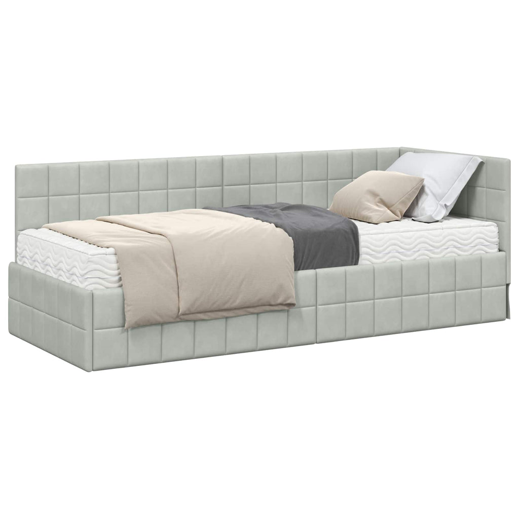 vidaXL Rama Łóżka Narożnego z Materacem 2 pcs Jasnoszary Aksamit