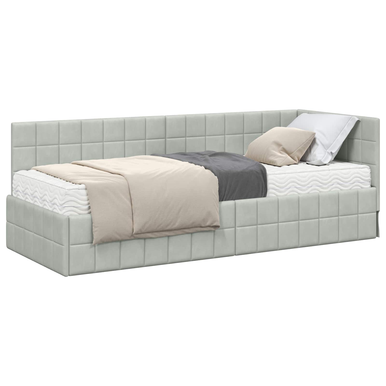 vidaXL Rama Łóżka Narożnego z Materacem 2 pcs Jasnoszary Aksamit