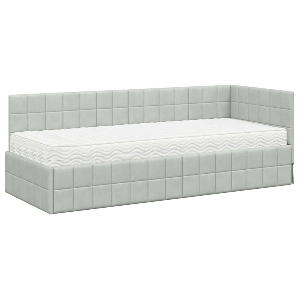 vidaXL Rama Łóżka Narożnego z Materacem 2 pcs Jasnoszary Aksamit