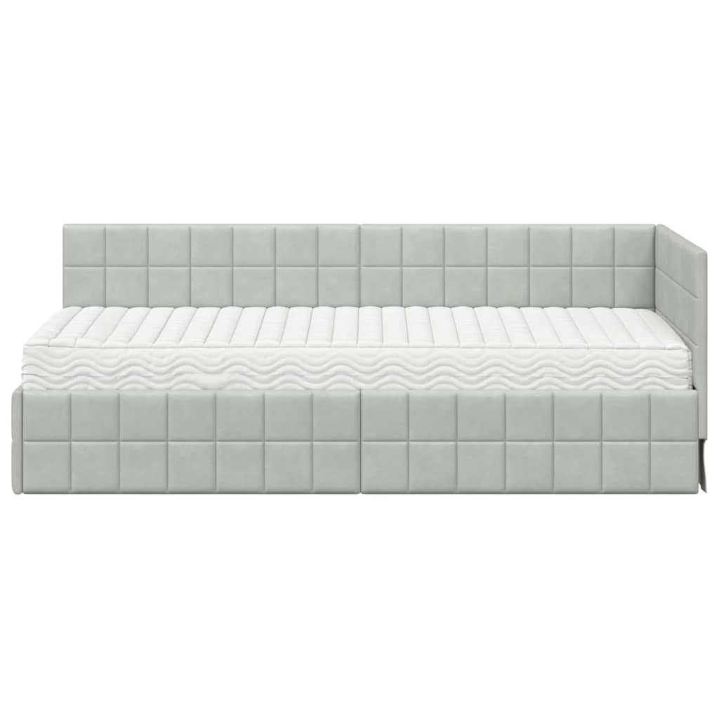 vidaXL Rama Łóżka Narożnego z Materacem 2 pcs Jasnoszary Aksamit