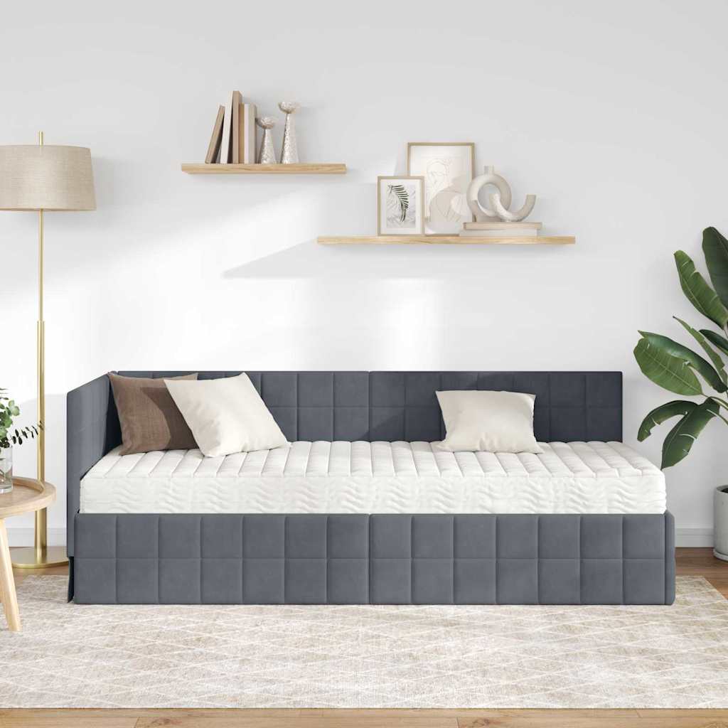 vidaXL Rama Łóżka Narożnego z Materacem 2 pcs Szary Aksamit