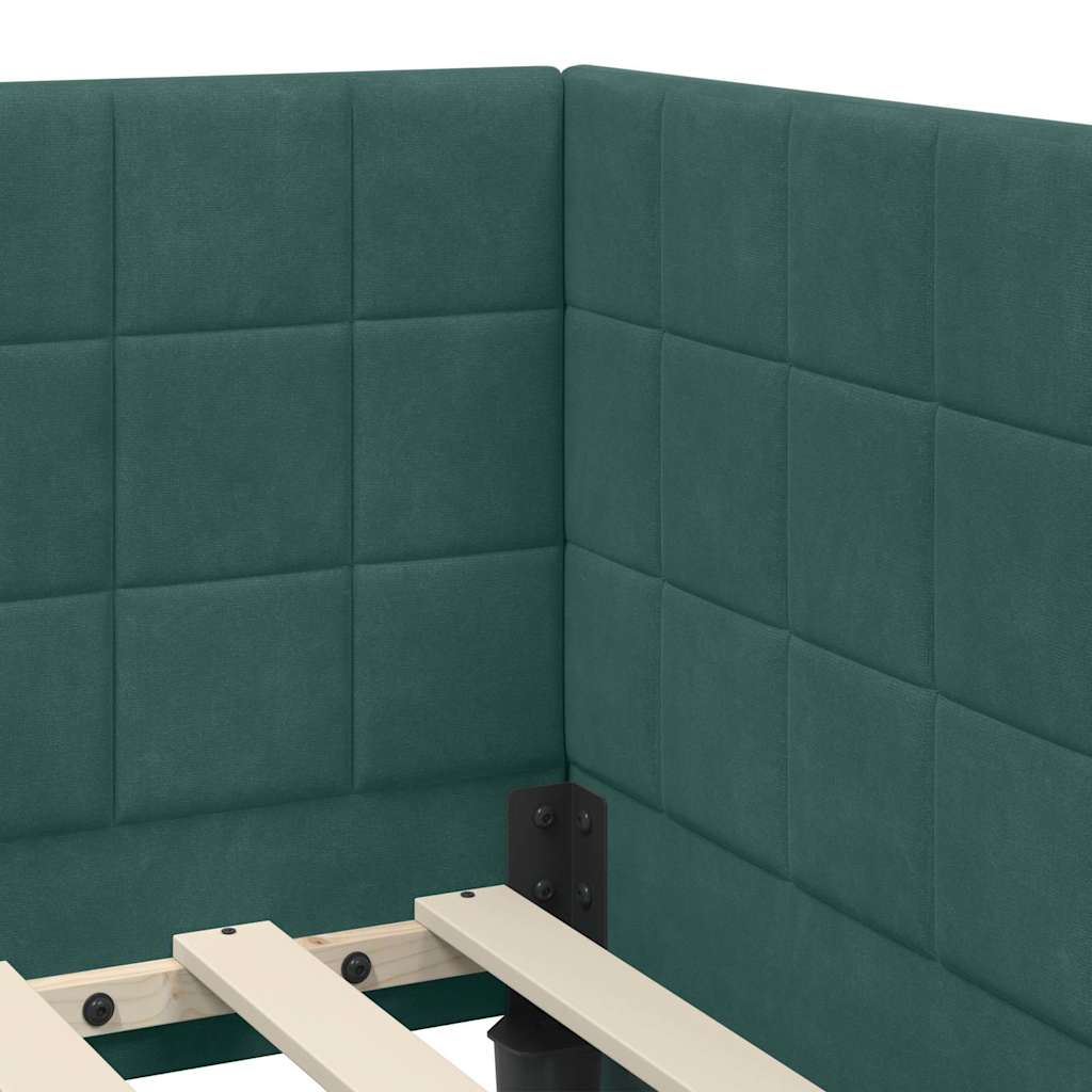 vidaXL Rama Łóżka Narożnego z Materacem 2 pcs Zielony Aksamit