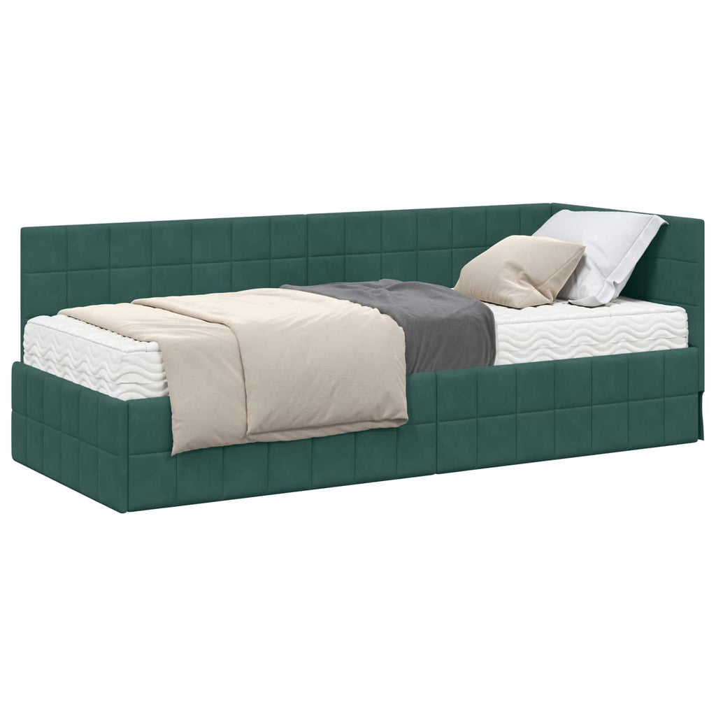 vidaXL Rama Łóżka Narożnego z Materacem 2 pcs Zielony Aksamit