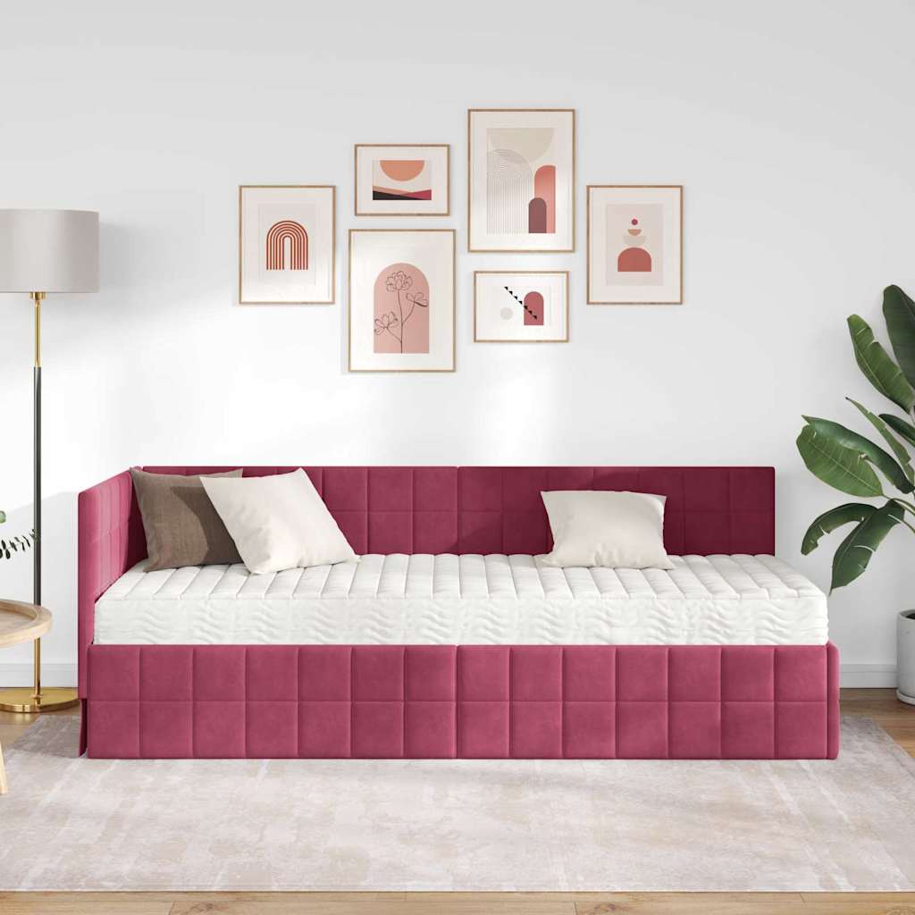 vidaXL Rama Łóżka Narożnego z Materacem 2 pcs Zielony Aksamit