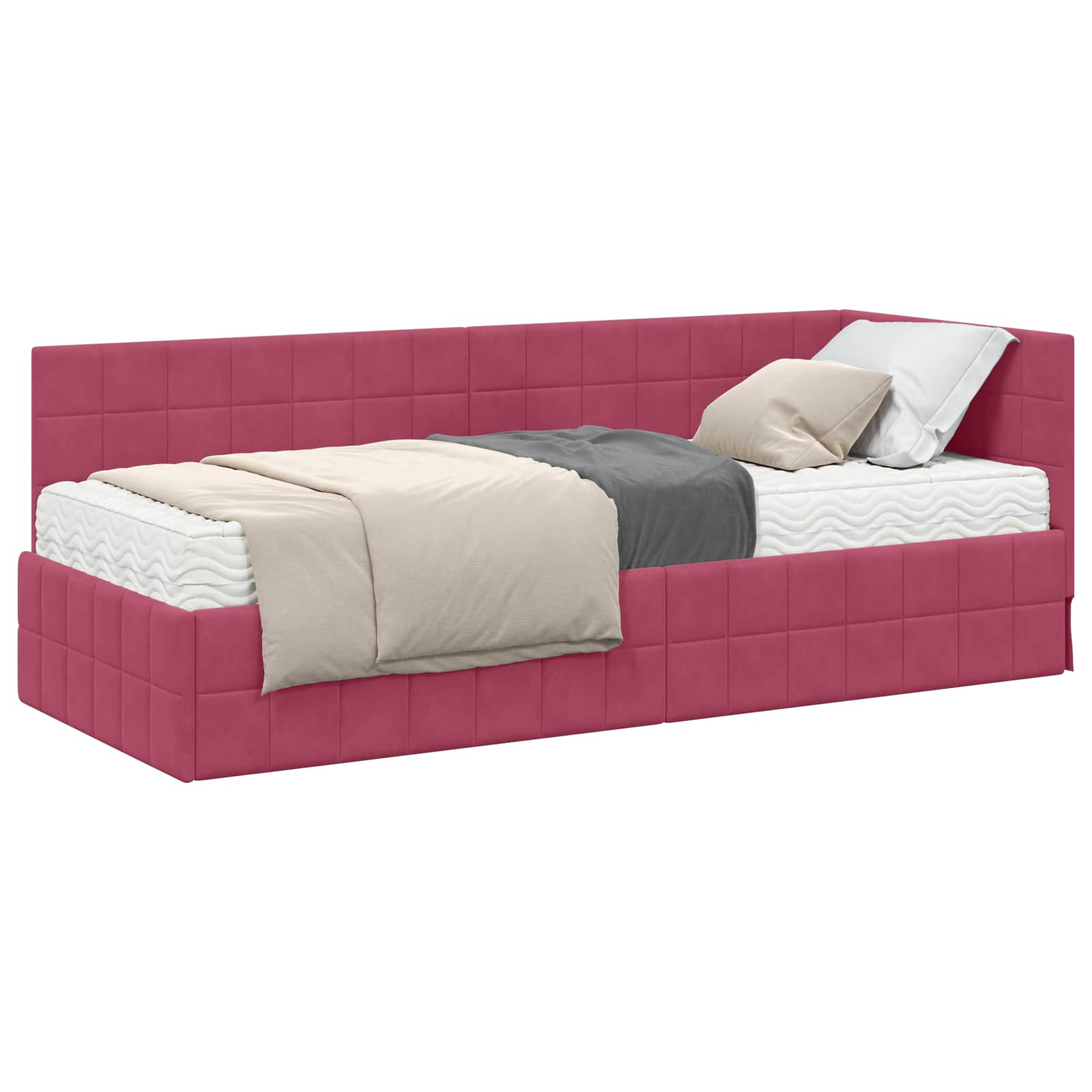 vidaXL Rama Łóżka Narożnego z Materacem 2 pcs Zielony Aksamit