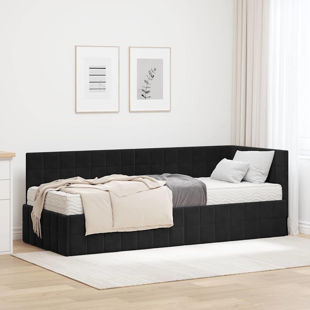vidaXL Rama Łóżka Narożnego z Materacem 2 pcs Czarny Aksamit