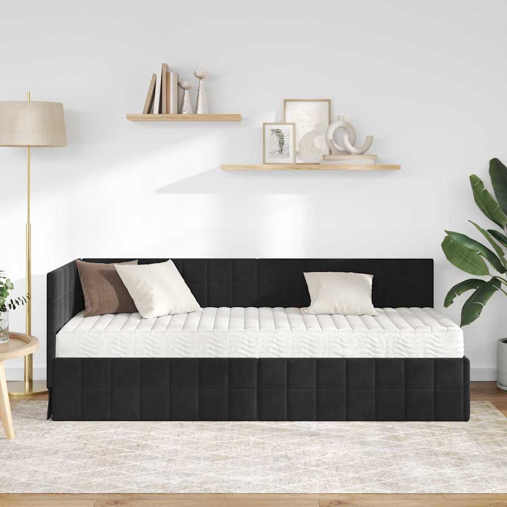 vidaXL Rama Łóżka Narożnego z Materacem 2 pcs Czarny Aksamit