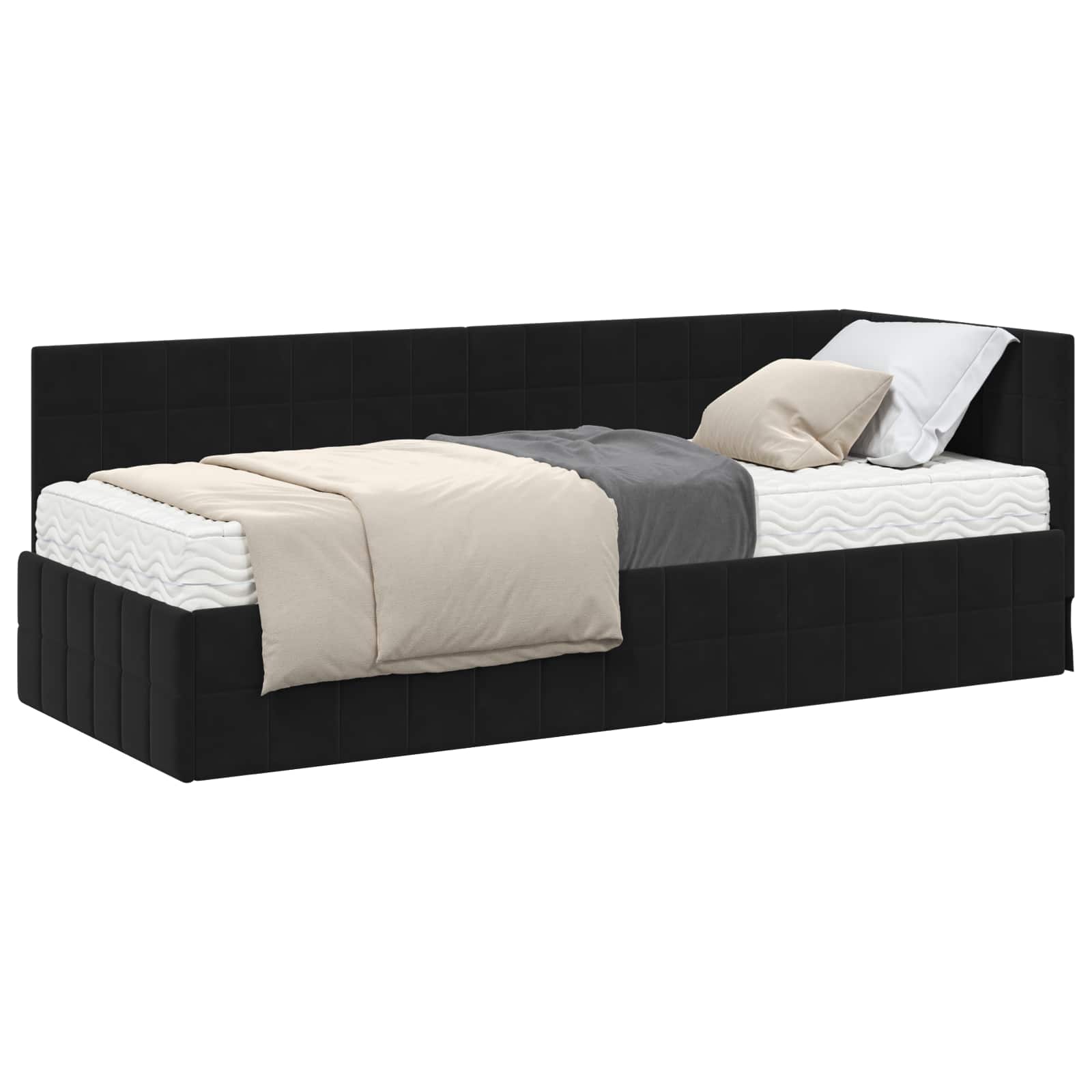 vidaXL Rama Łóżka Narożnego z Materacem 2 pcs Czarny Aksamit