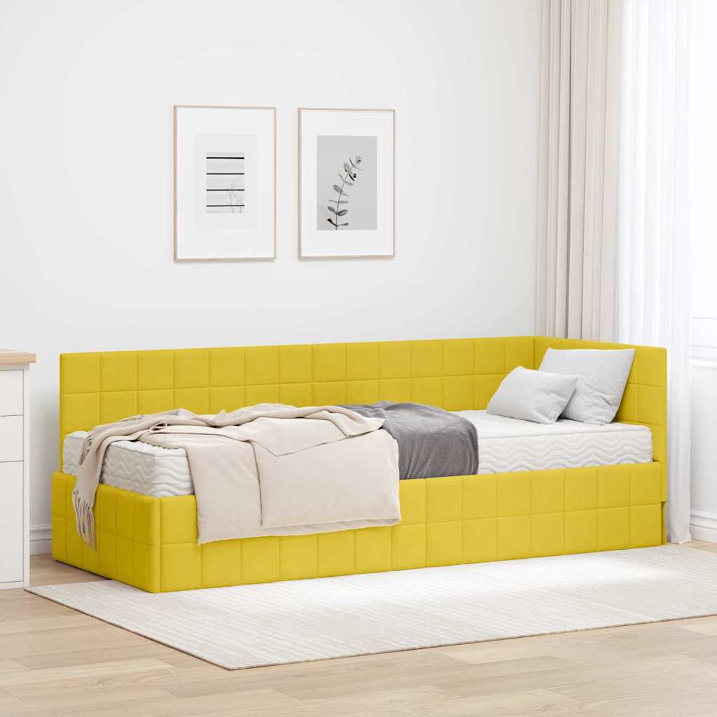 vidaXL Rama Łóżka Narożnego z Materacem 2 pcs Żółty Aksamit