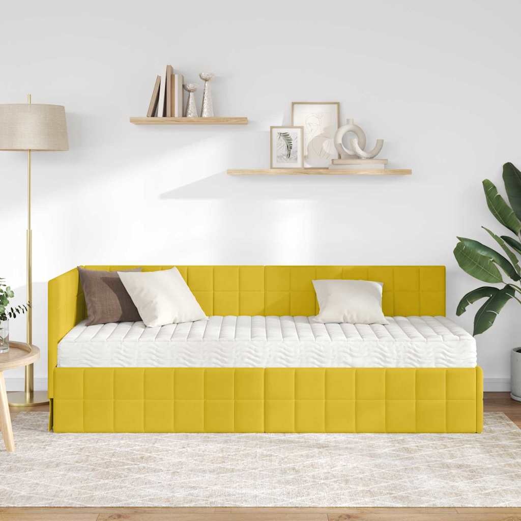 vidaXL Rama Łóżka Narożnego z Materacem 2 pcs Żółty Aksamit