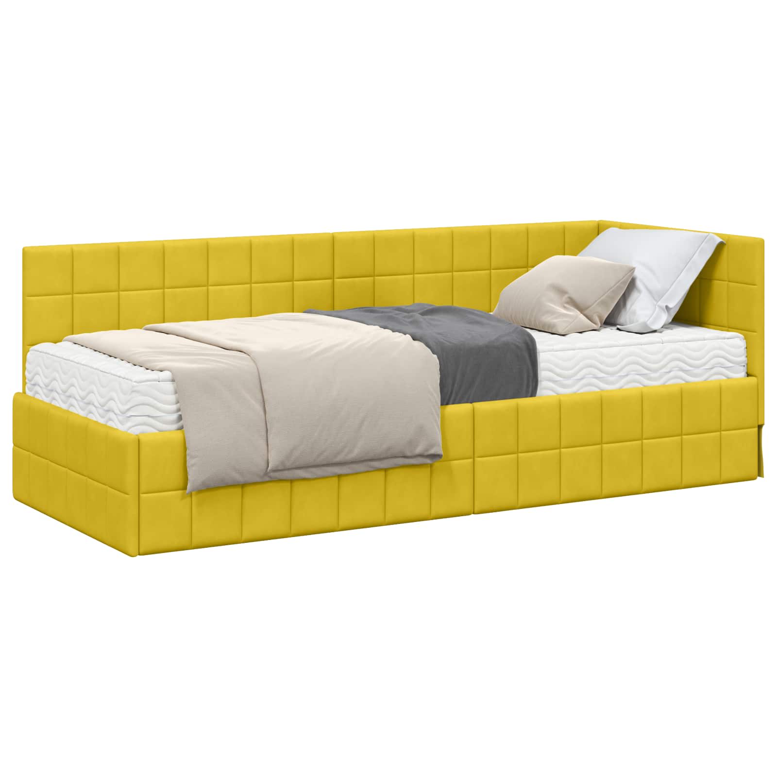 vidaXL Rama Łóżka Narożnego z Materacem 2 pcs Żółty Aksamit